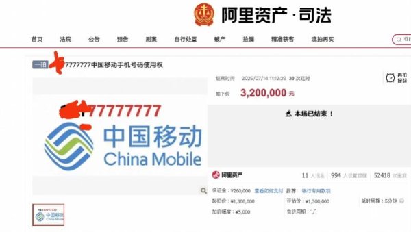 怎么配资炒股官网 46轮竞拍，“77777777”靓号被320万元拍下
